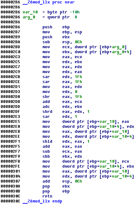35 instructions, 87 bytes of code just to calculate a remainder of division 